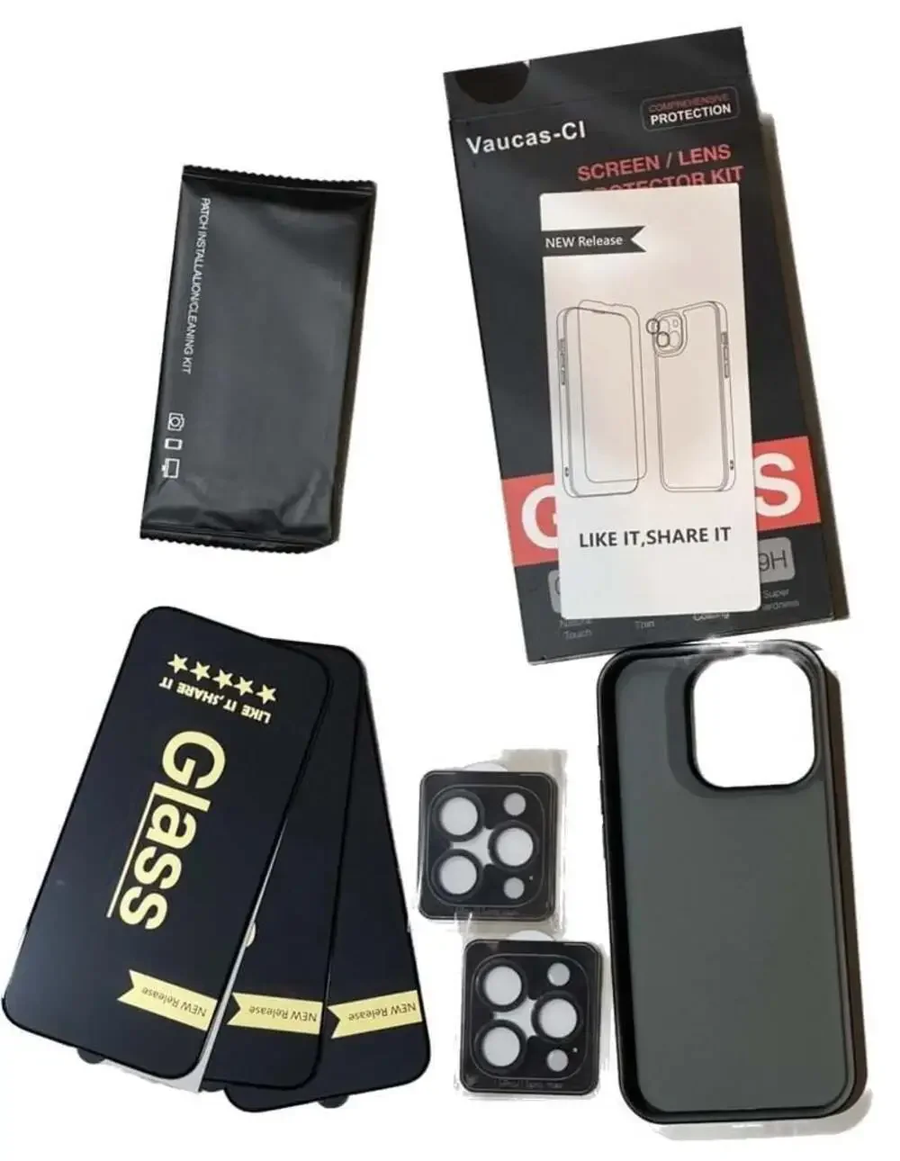 iPhone 15 Pro Case, Tempered Glass Screen Protector, Camera Protector Vaucas-CI
